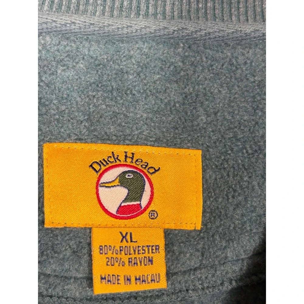 VTG Duck Head Mens XL Teal Blue Fleece Crewneck Sweatshirt Pullover Embroidered